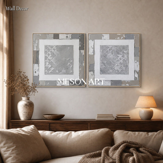 Minimalist Gray Abstract Wall Art Set With Textured Relief For Modern Home Decor