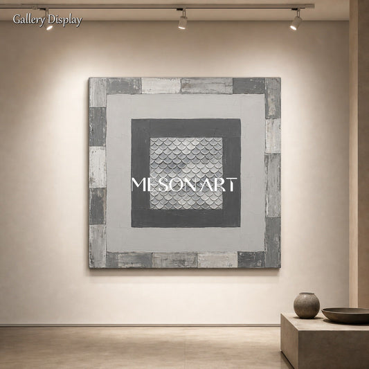 Gray Abstract Art Painting With Textured Relief For Art Deco Living Room Wall Decor