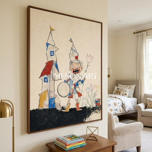 Whimsical Pop Art Painting With Cartoon Characters For Modern Living Room Decor