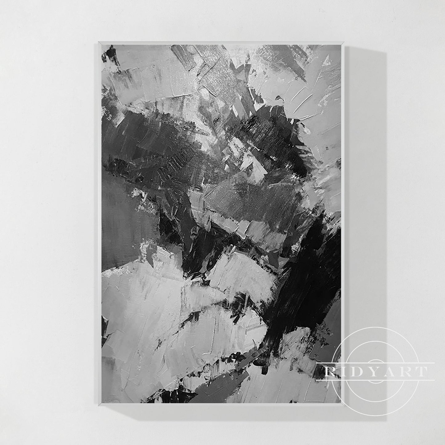 Black Gray White Abstract Textured Painting on Canvas