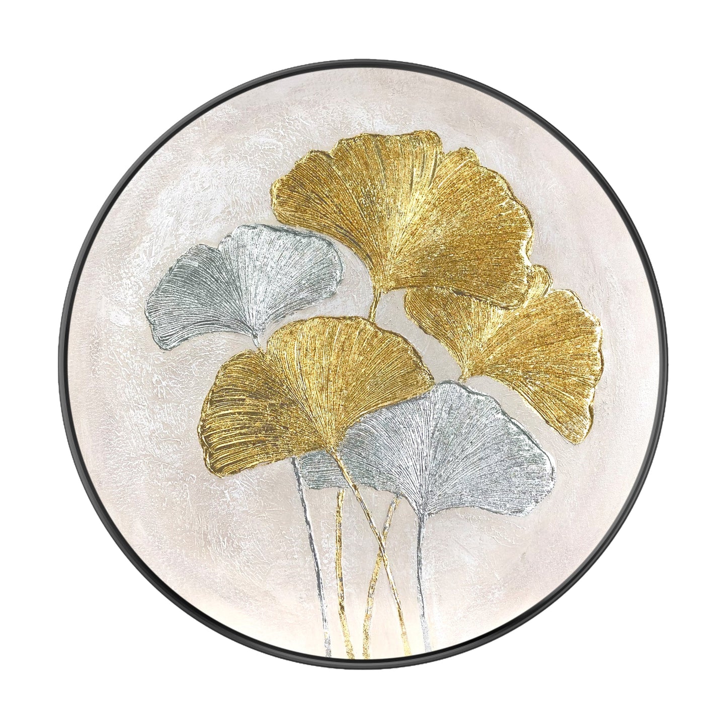 Ginkgo Leaves Painting Gold Silver Foil Round Wall Art