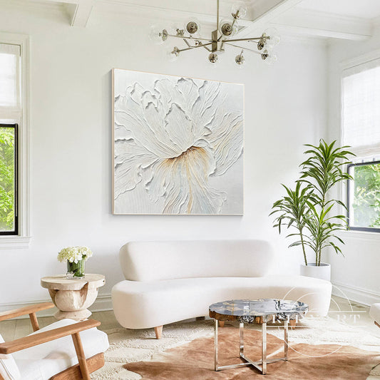 White Flower Thick Textured 3D Minimalist Painting