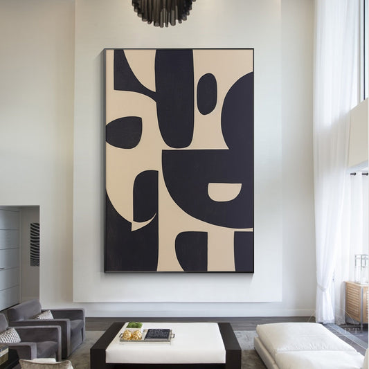 Black Beige Geometric Texture Art Organic Shape Canvas