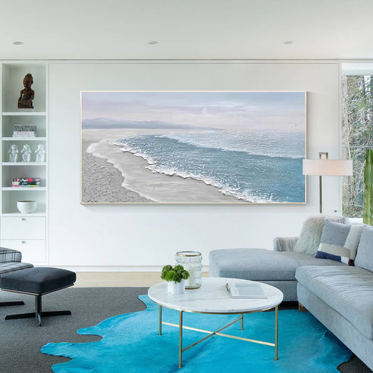 Blue white Ocean Beach Painting