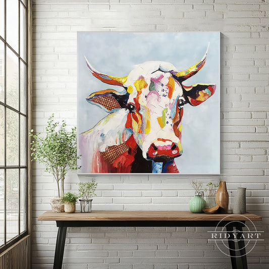 Modern Animal Colorful Cow Oil Painting