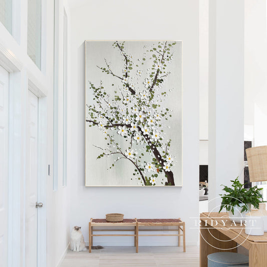 Original White Plum Blossom 3D Textured Painting on Canvas