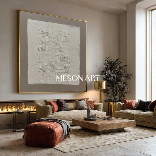 Original Large Wabi-Sabi Plaster Art Gray Handmade Painting Living Room