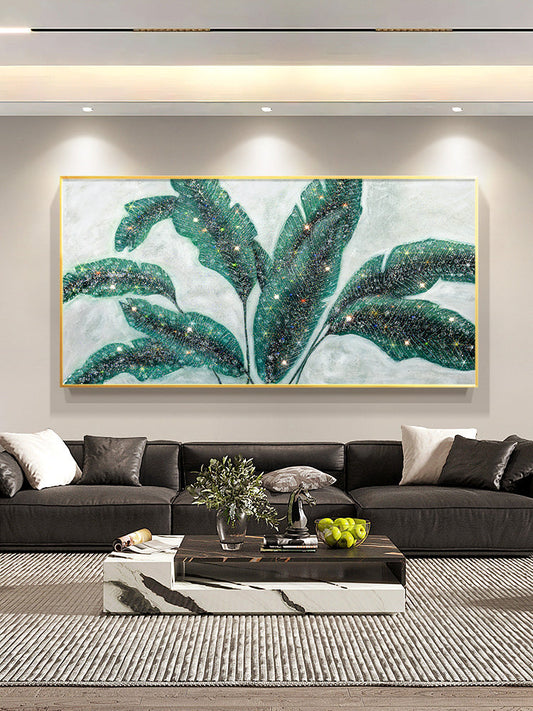 Luxurious resin Geode Green Banana leaves Painting