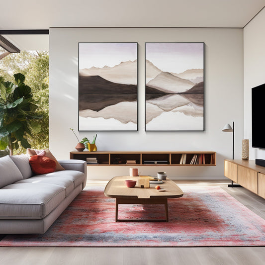 Set of 2 Earth Tone Mountain Landscape Painting