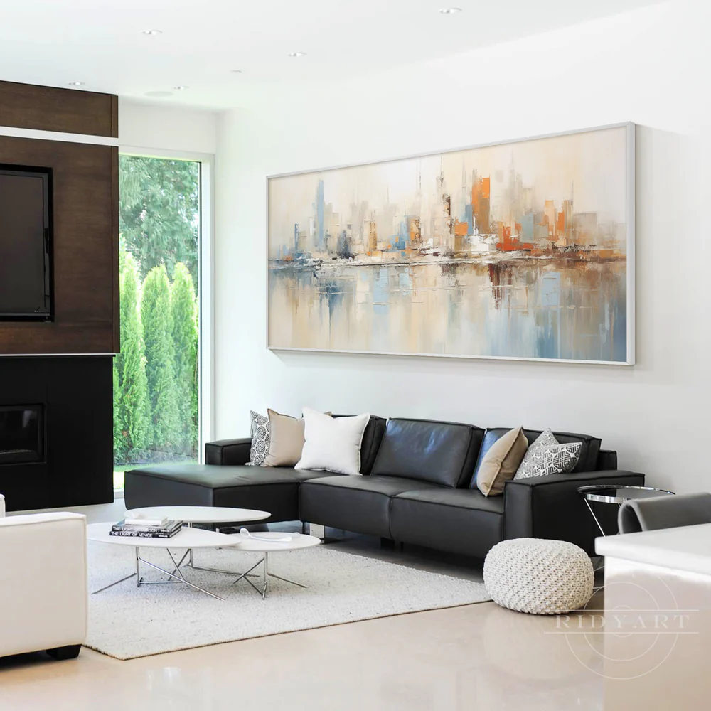 Cityscape Skyline Wall Art: Colorful Abstract Texture for Modern Living Room Decor