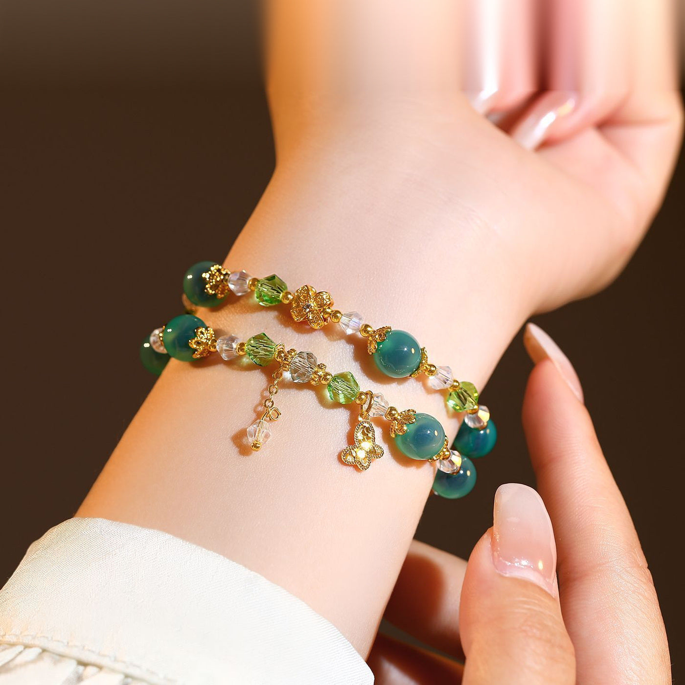 Green Crystal Beaded Bracelet