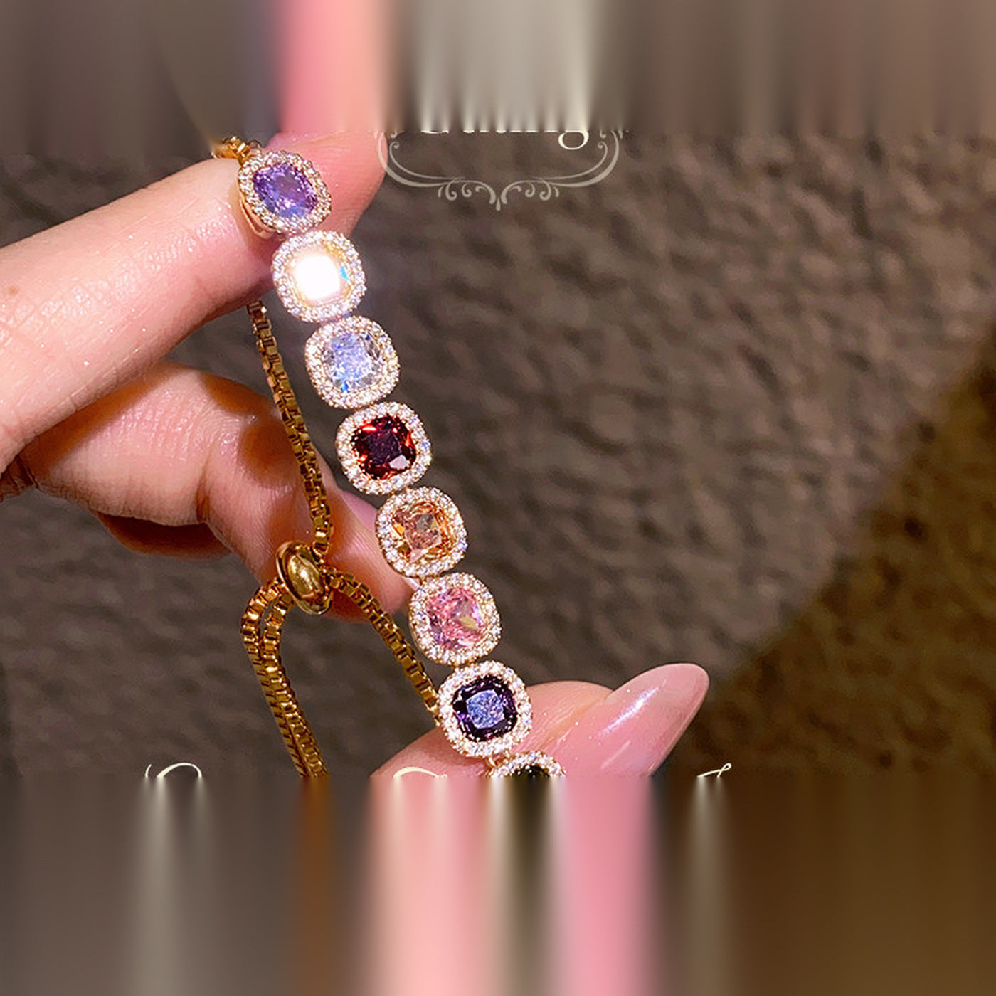 Gold Sugar Cube Zircon Bracelet