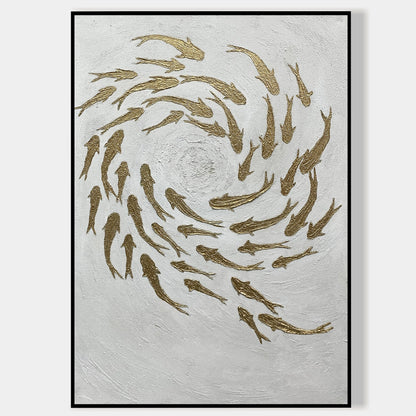 Modern Abstract Fsh Zen Oil Painting Gold Wall art