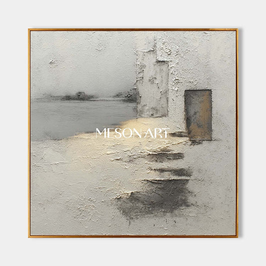 Wabi-sabi Abstract Painting 3D Grey Abstract Canvas Landscape Wall Art