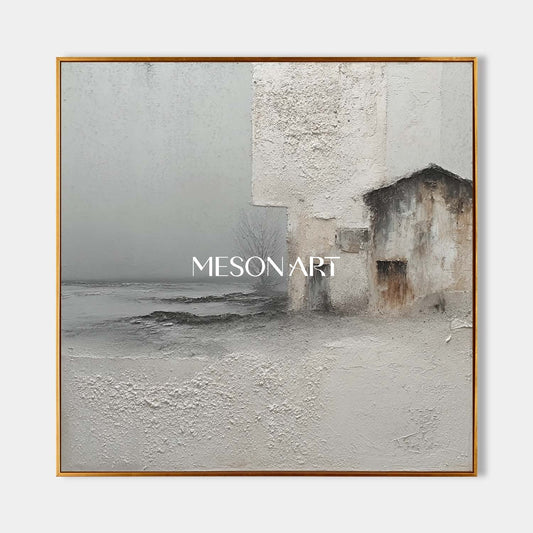 3D Light Grey Canvas Landscape Wall Painting Wabi-Sabi Abstract Painting