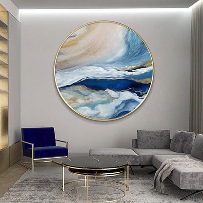Round Abstract Blue Sea Painting