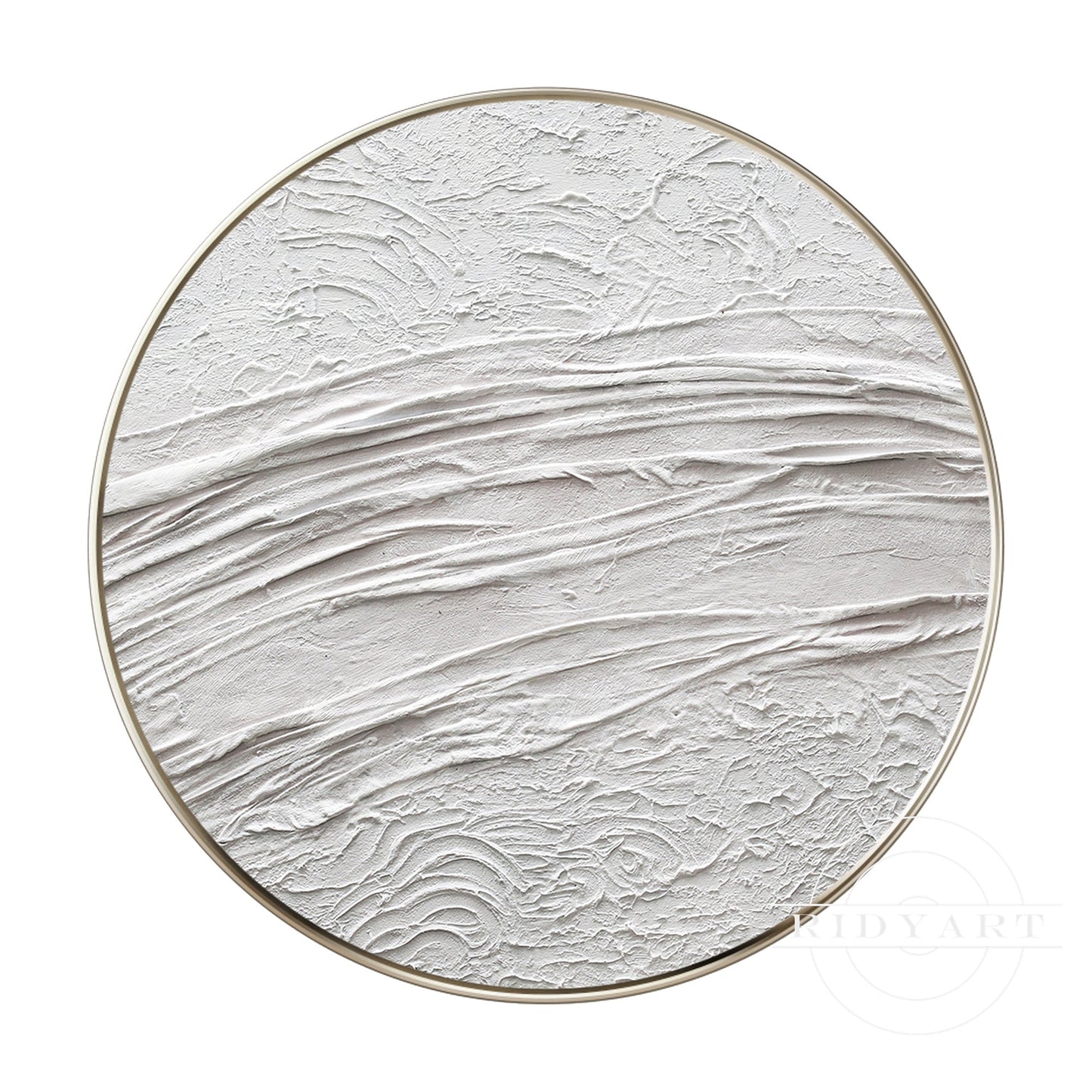 White Minimalist 3D Thick Texture Round Wall Art Framed