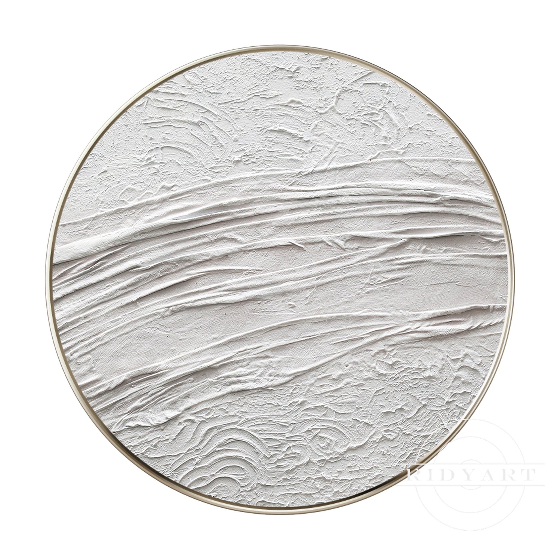 White Minimalist 3D Thick Texture Round Wall Art Framed