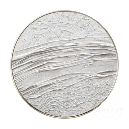 White Minimalist 3D Thick Texture Round Wall Art Framed