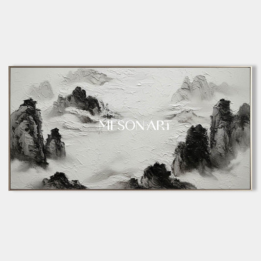 Large White Black Landscape 3D Textured Mountain Canvas Living Room