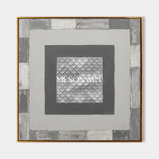 Gray Abstract Art Painting With Textured Relief For Art Deco Living Room Wall Decor