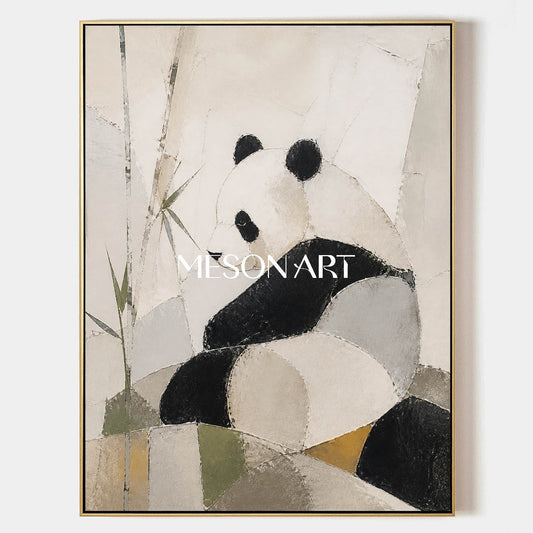 Minimalist Panda Wall Art Abstract Black And White Painting For Living Room And Nursery Decor