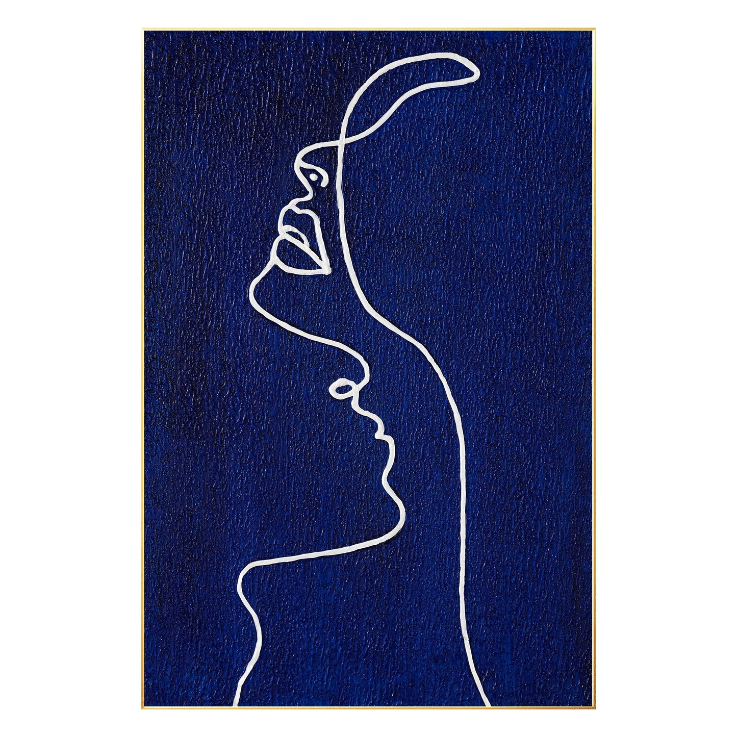Picasso Line Woman Profile Painting - Navy Blue Wall Art