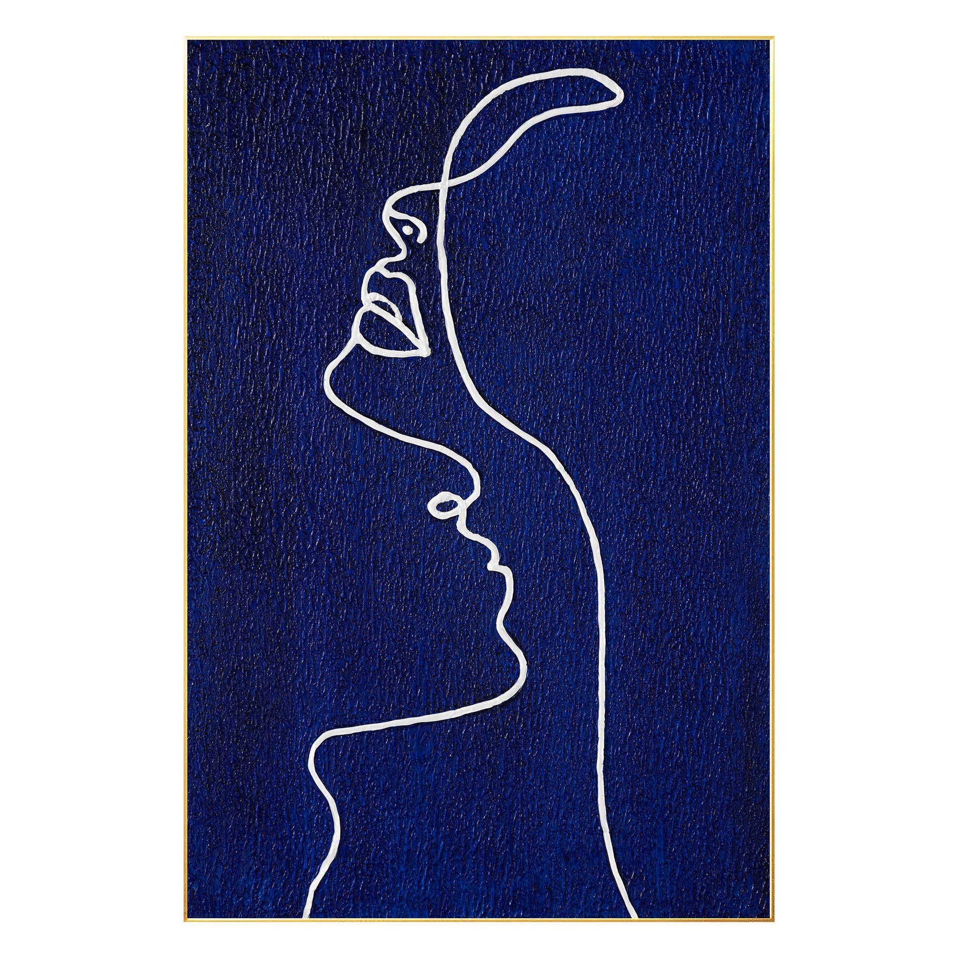Picasso Line Woman Profile Painting - Navy Blue Wall Art