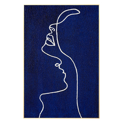 Picasso Line Woman Profile Painting - Navy Blue Wall Art