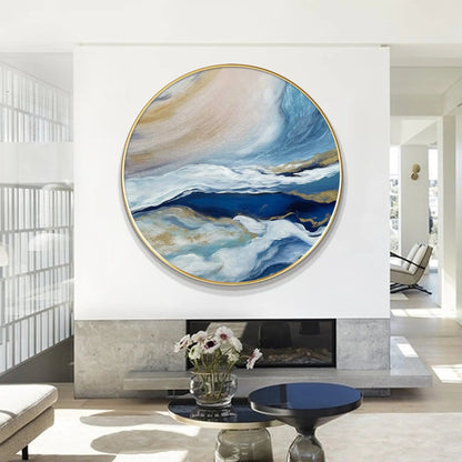 Round Abstract Blue Sea Painting