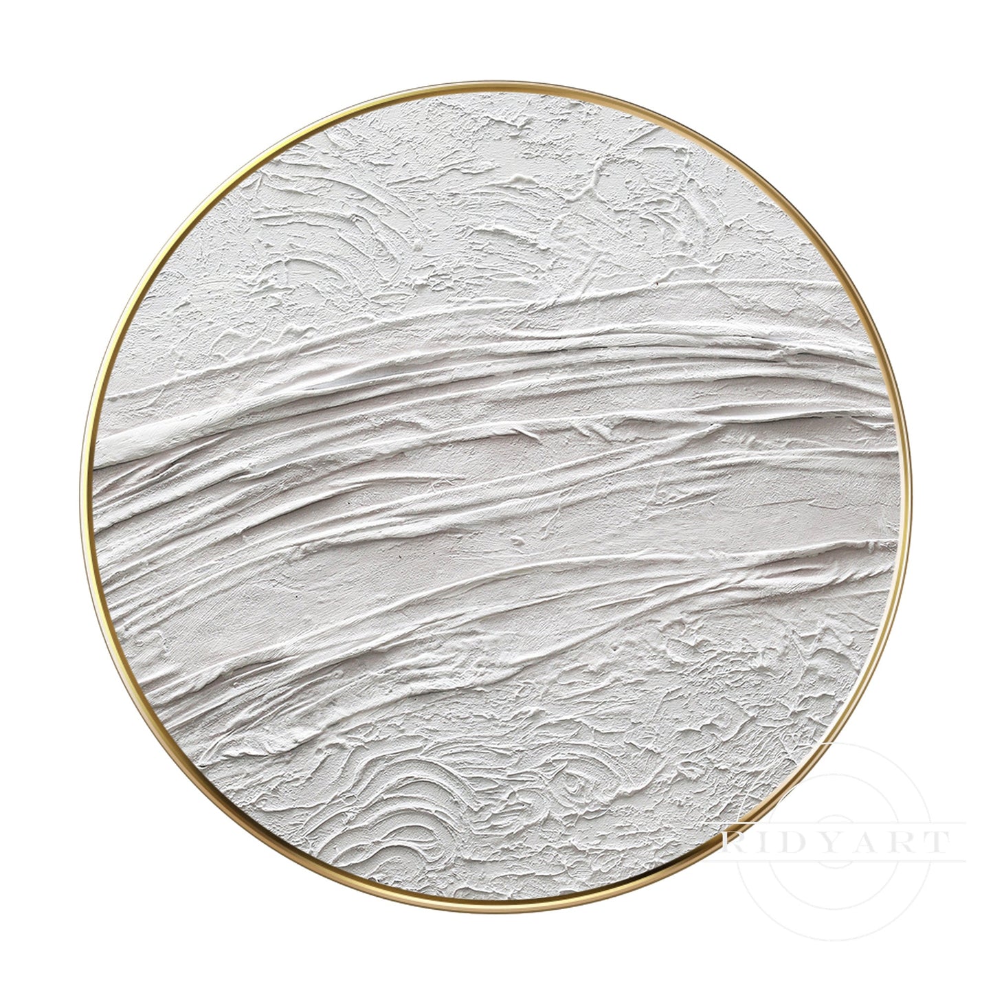 White Minimalist 3D Thick Texture Round Wall Art Framed