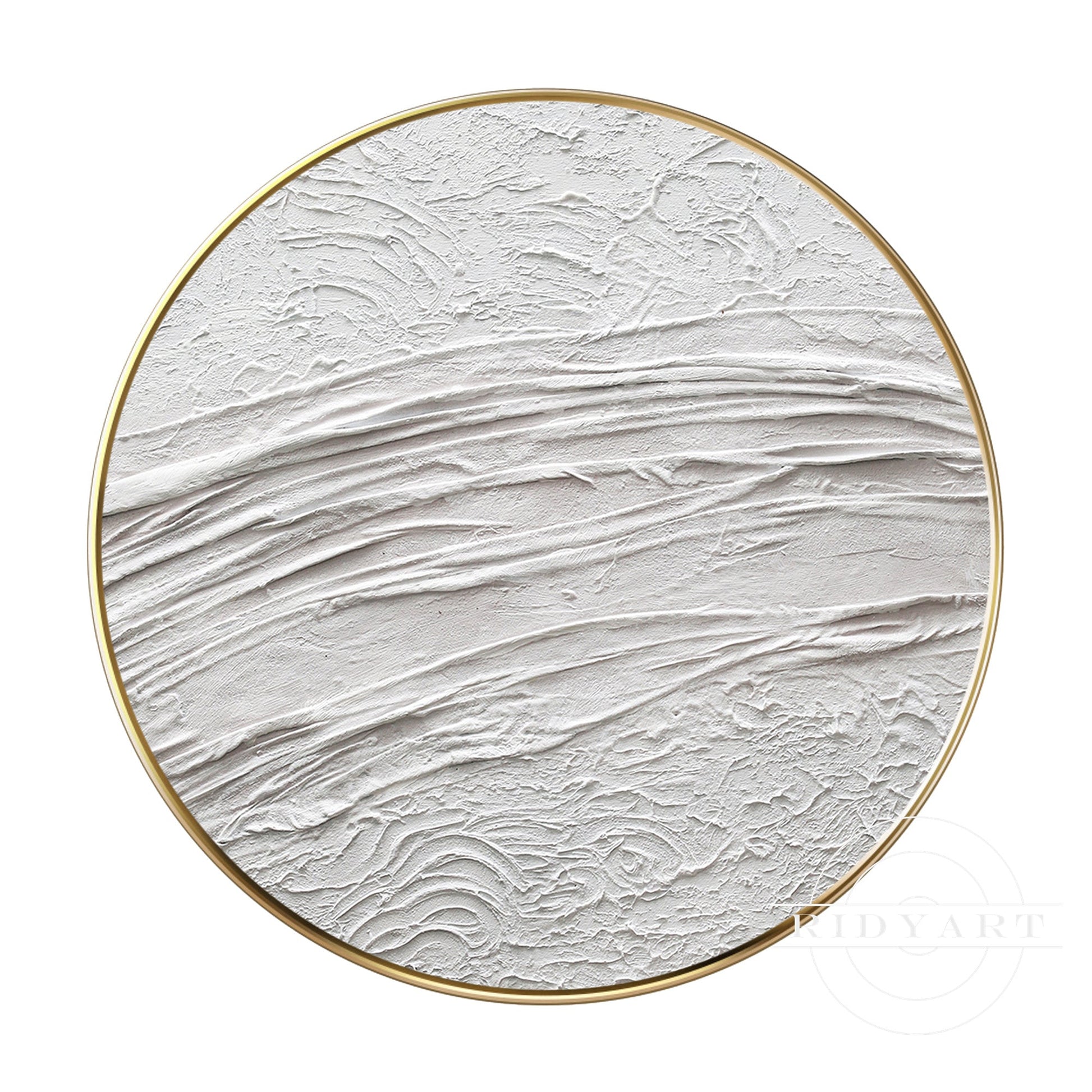 White Minimalist 3D Thick Texture Round Wall Art Framed
