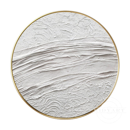White Minimalist 3D Thick Texture Round Wall Art Framed