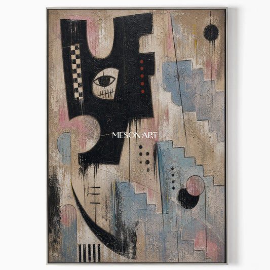 Original Urban Graffiti Art Painting With Textured Relief For Modern Industrial Loft Decor