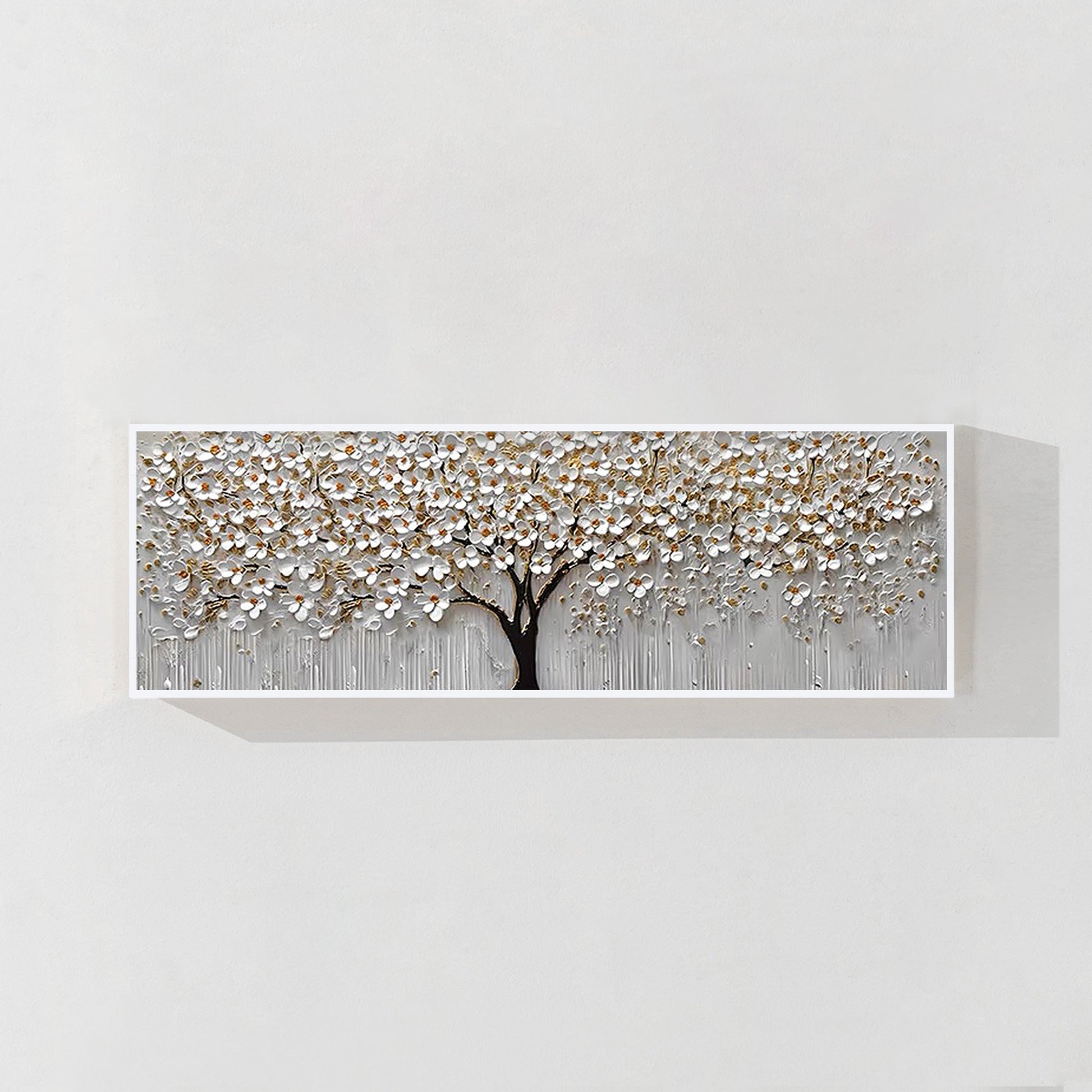 White Gold Flower Painting - 3D Textured Large Wall Art