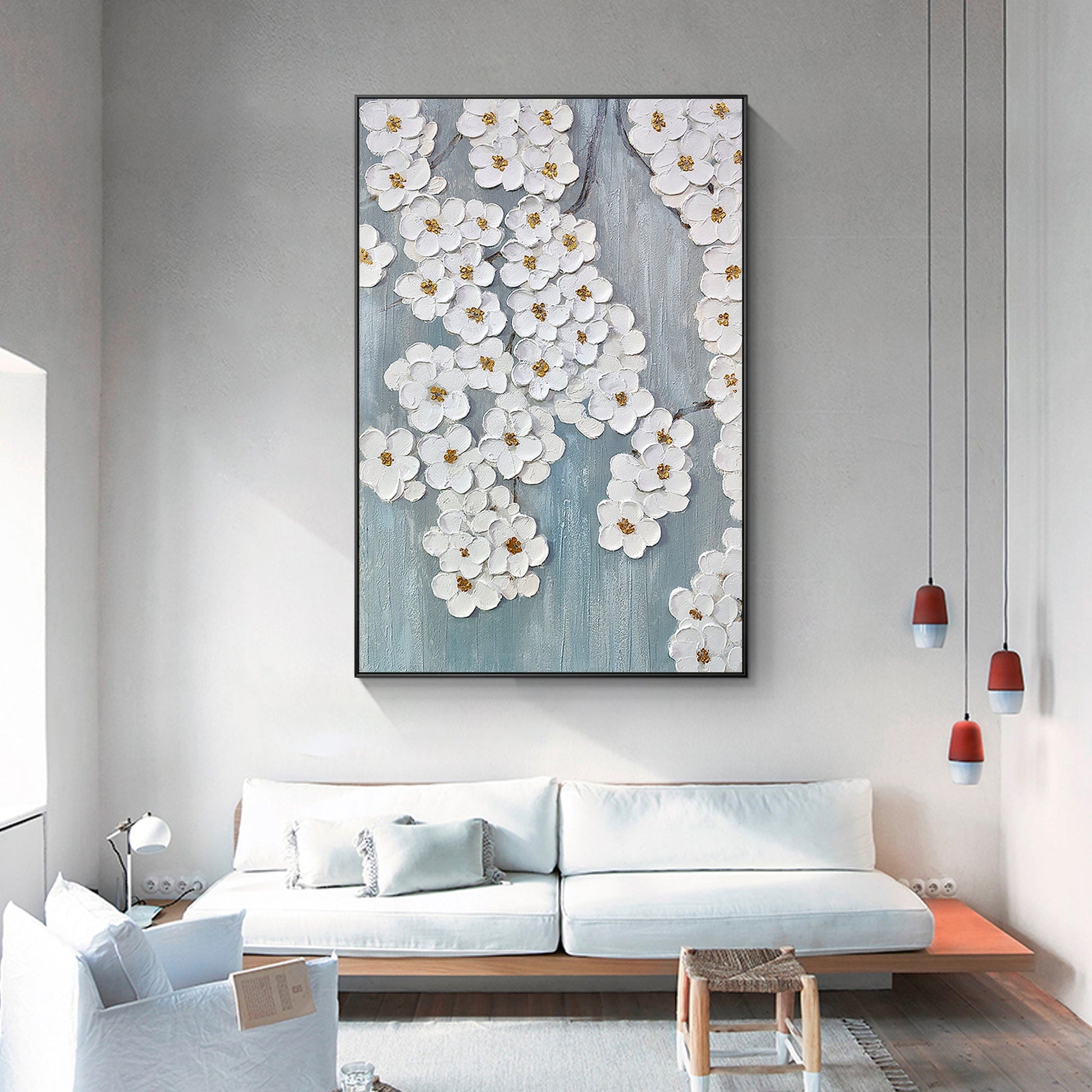 3D Texture White flower Wall Decor