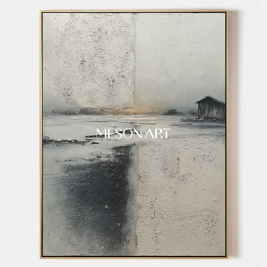 3D Large Gray Minimalist Landscape Painting Abstract Texture Wall Art