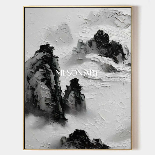 Buy Minimalist Textured Black and White Large Oil Painting Living Room