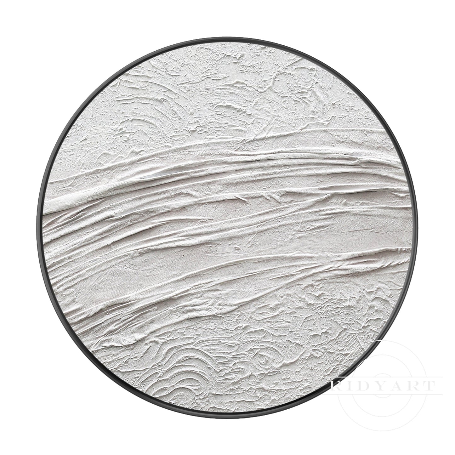 White Minimalist 3D Thick Texture Round Wall Art Framed