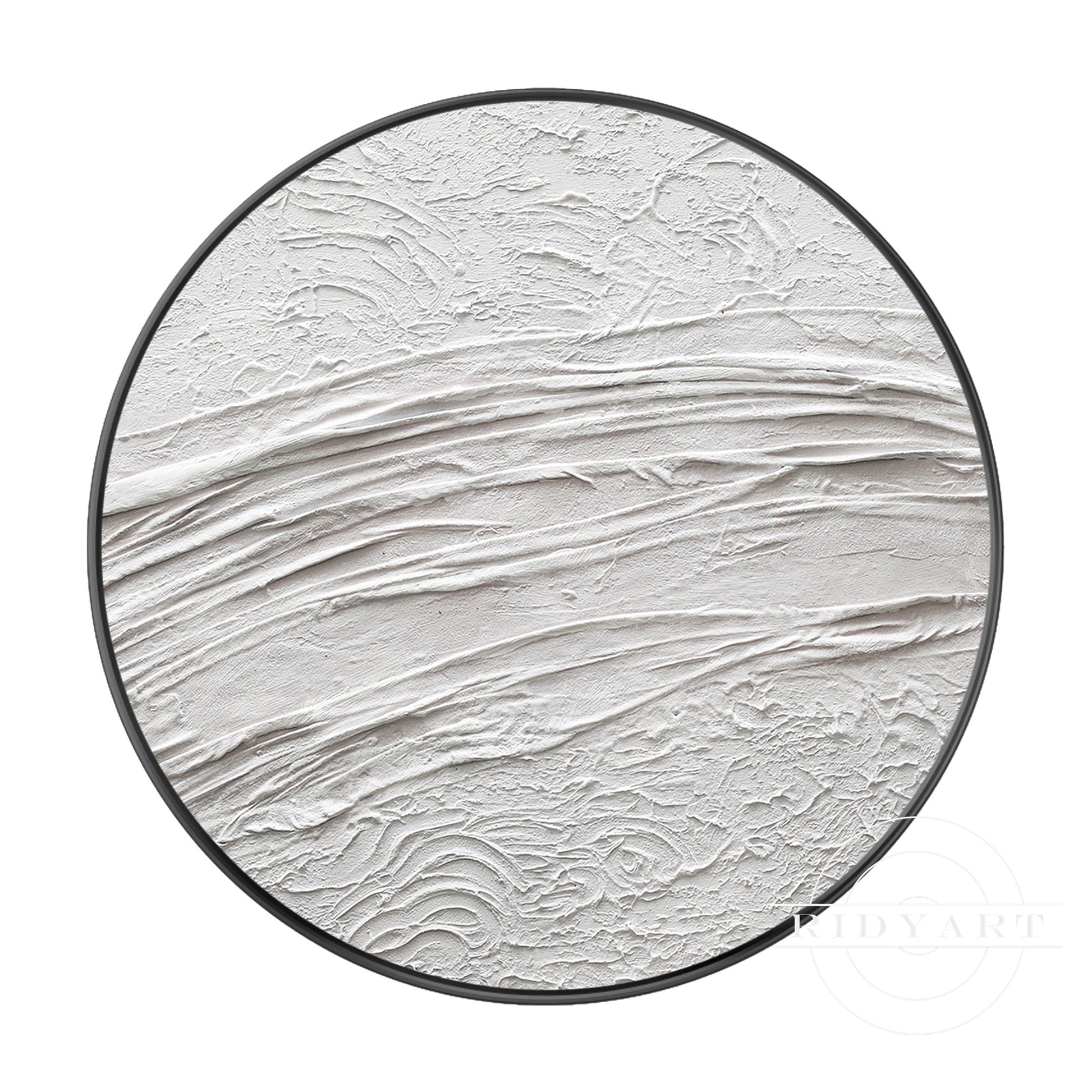White Minimalist 3D Thick Texture Round Wall Art Framed