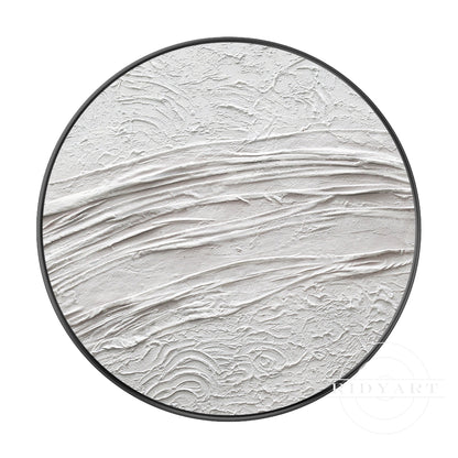 White Minimalist 3D Thick Texture Round Wall Art Framed
