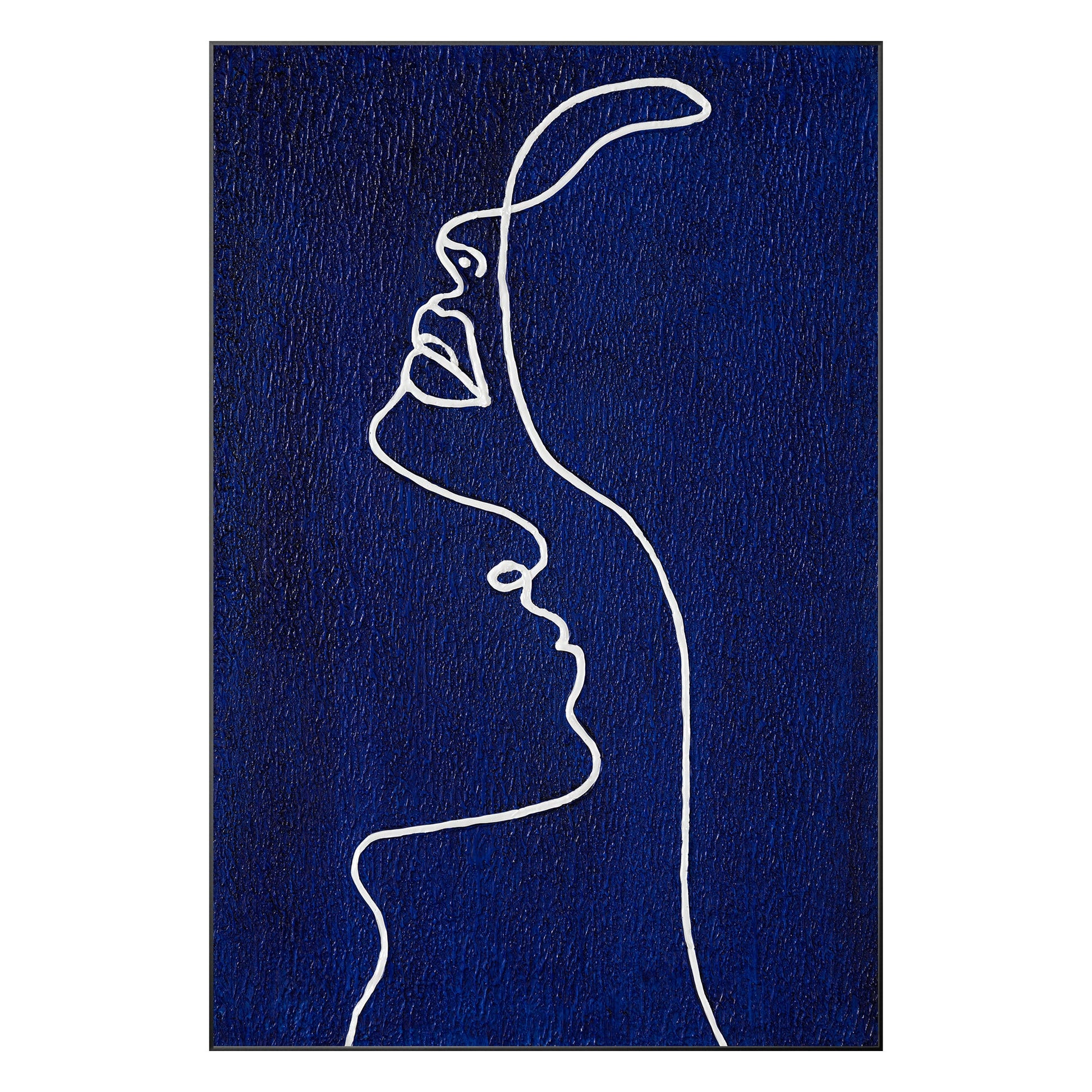 Picasso Line Woman Profile Painting - Navy Blue Wall Art