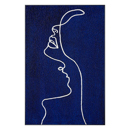 Picasso Line Woman Profile Painting - Navy Blue Wall Art