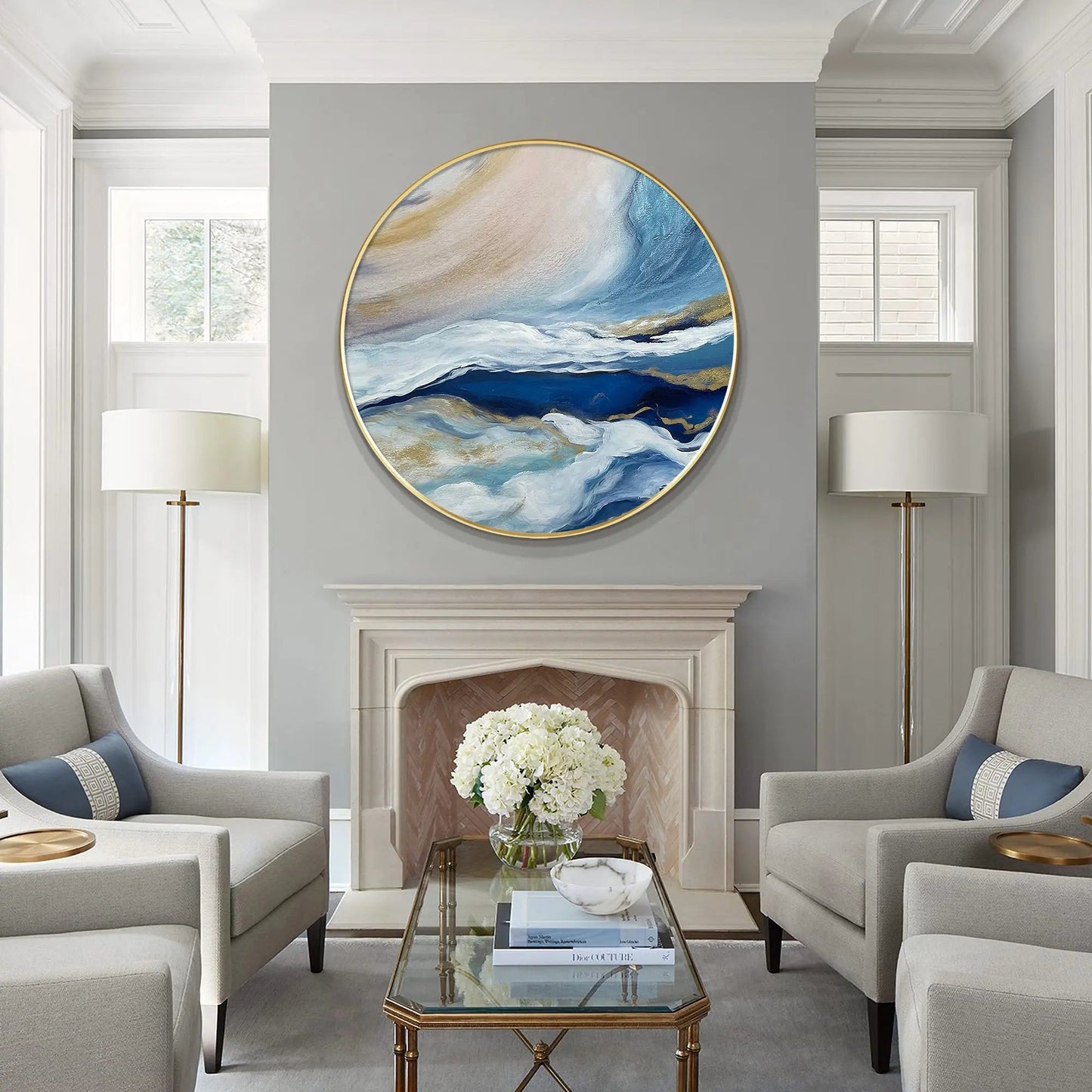 Round Abstract Blue Sea Painting