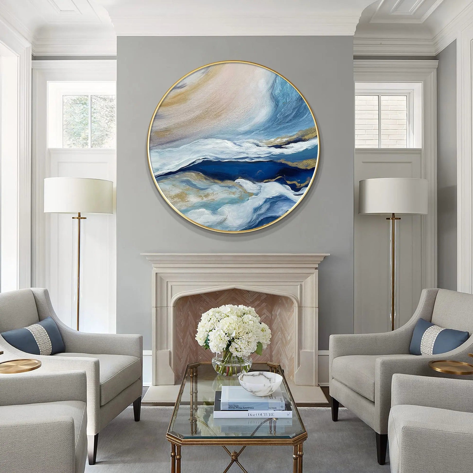 Round Abstract Blue Sea Painting