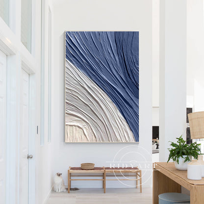 Minimalist Navy Blue Gray 3D Texture Plaster Wall Art