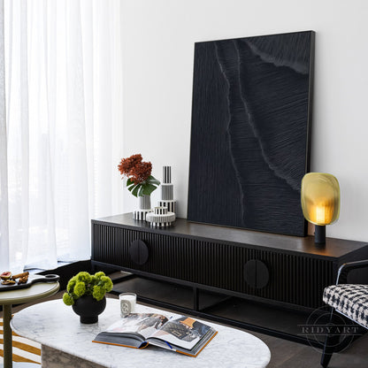 Matte Black 3D Texture Sea Waves Original Canvas Vertical Art