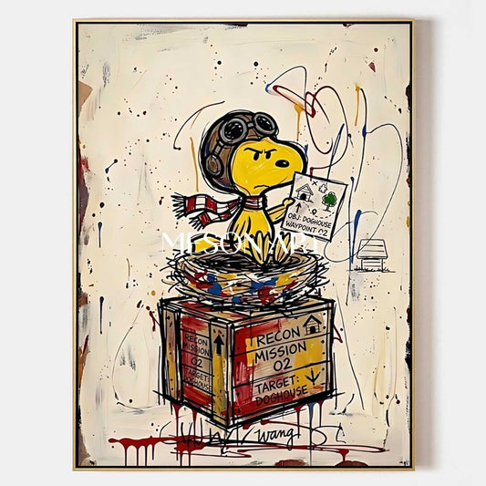 Cool Graffiti Style Snoopy Pilot Dog Painting For Modern Living Room Decor