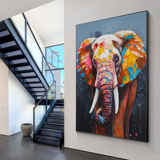 Luxury Colorful Elephant Wildlife Oil Painting