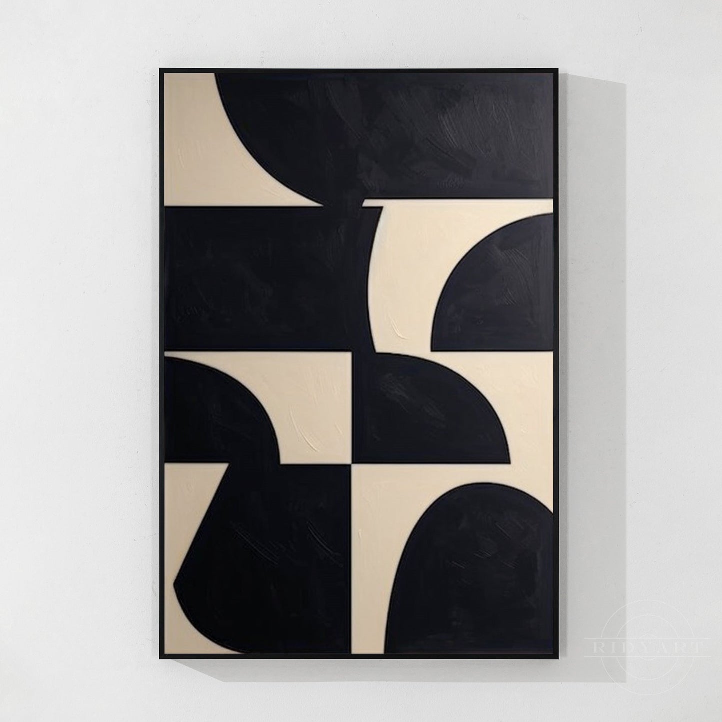 Black Beige Geometric Texture Art Organic Shape Canvas Wall